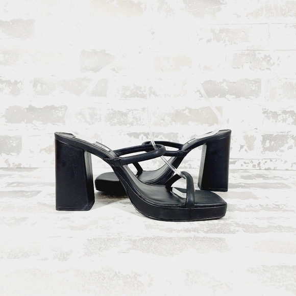 New Steve Madden Polly Black Slip On Platform Heeled Sandal O700 - Picture 3 of 11